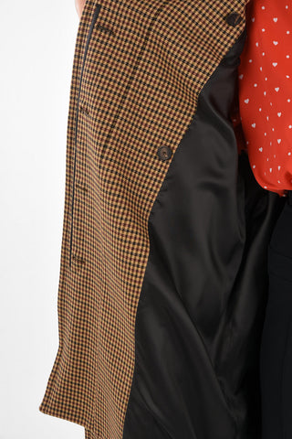 Double-breasted Houndstooth Coat with Hidden Buttoning