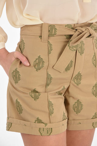 Monogram Embroidered Shorts with Knotted Belt