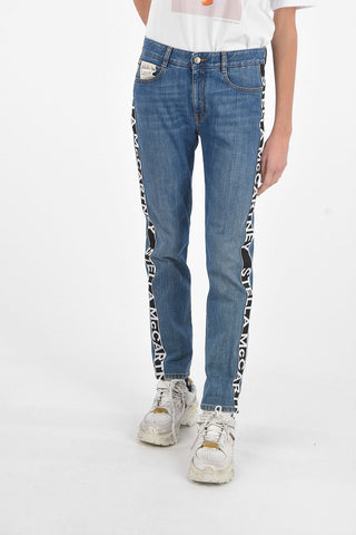 Pantaloni Skinny in Denim con Bande Laterali Logate