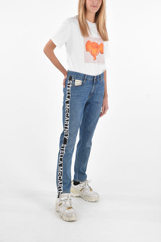 Pantaloni Skinny in Denim con Bande Laterali Logate