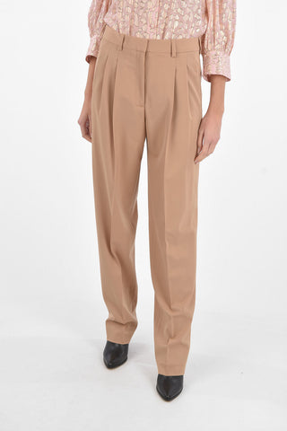 Double-pleated Stretch Wool Pants with Belt Loops