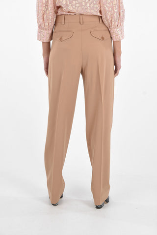 Double-pleated Stretch Wool Pants with Belt Loops
