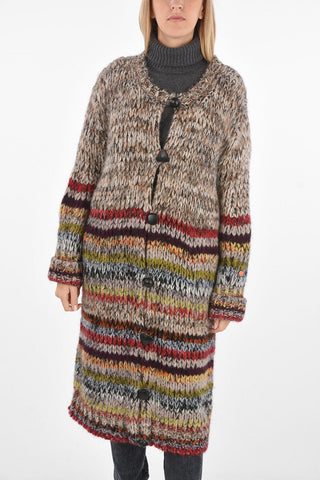 Striped Overcoat with Decorative Geometric Buttons