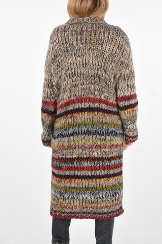 Striped Overcoat with Decorative Geometric Buttons