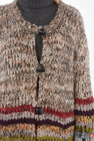 Striped Overcoat with Decorative Geometric Buttons