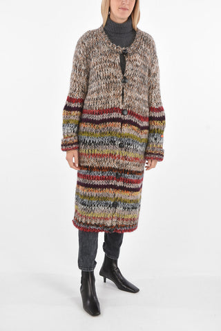 Striped Overcoat with Decorative Geometric Buttons