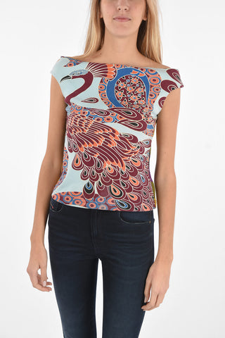 bateau neckline abstract print sweater