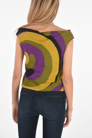 bateau neckline abstract print sweater