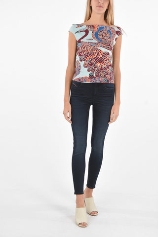 bateau neckline abstract print sweater