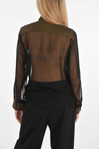 Camicia in Chiffon con Tasche Polsini e Colletto in Tessuto