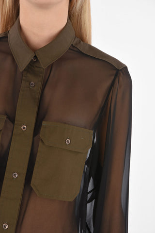 Camicia in Chiffon con Tasche Polsini e Colletto in Tessuto