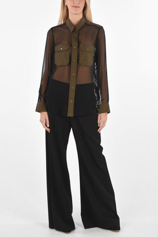 Camicia in Chiffon con Tasche Polsini e Colletto in Tessuto