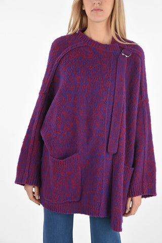 Two Tone Wool and Cashmere Cardigan with Patch Pockets