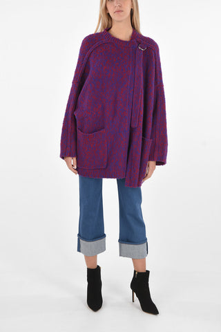 Two Tone Wool and Cashmere Cardigan with Patch Pockets