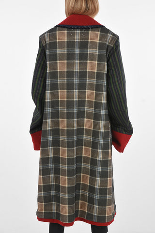 Double-Breasted Patchwork-Effect Coat with Hidden Buttoning