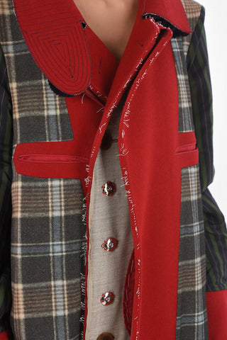 Double-Breasted Patchwork-Effect Coat with Hidden Buttoning