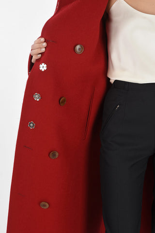 Double-Breasted Patchwork-Effect Coat with Hidden Buttoning