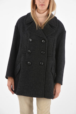 Double-breasted Virgin Wool Coat with 4 Pockets and Covered Buttons