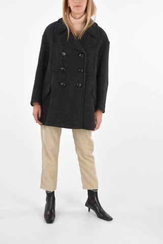 Double-breasted Virgin Wool Coat with 4 Pockets and Covered Buttons