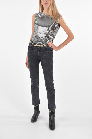 Jeans Crop in Cotone Sostenibile con Cintura