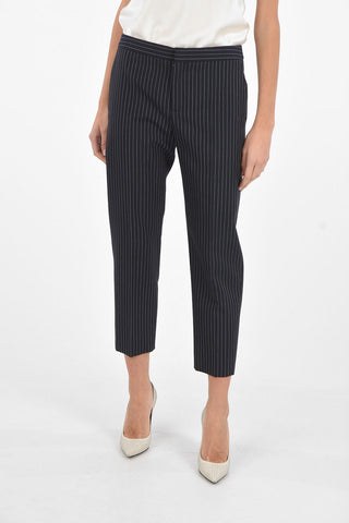 Pinstriped Low Rise Pants with Hidden Fastening