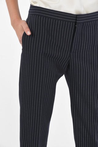 Pinstriped Low Rise Pants with Hidden Fastening