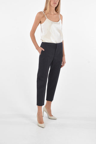 Pinstriped Low Rise Pants with Hidden Fastening