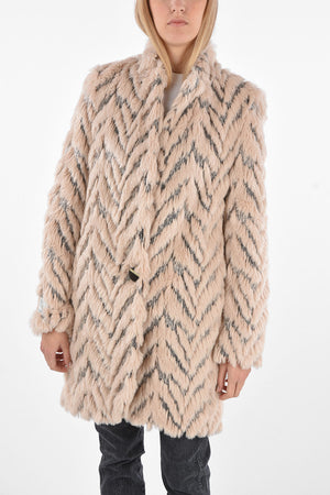 1 Button Jacquard Eco-fur Coat