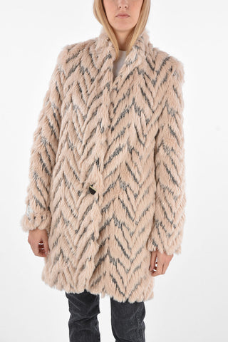 1 Button Jacquard Eco-fur Coat