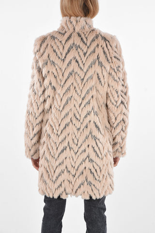 1 Button Jacquard Eco-fur Coat