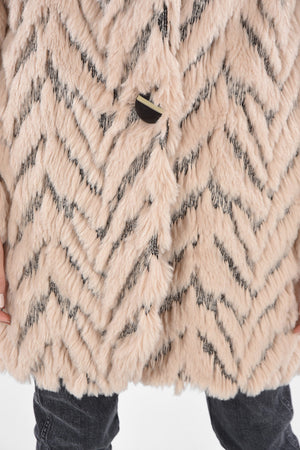 1 Button Jacquard Eco-fur Coat