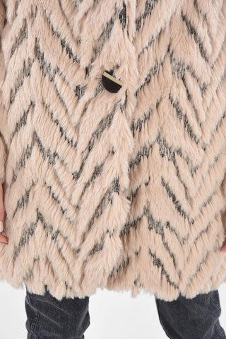1 Button Jacquard Eco-fur Coat