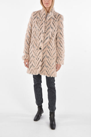 1 Button Jacquard Eco-fur Coat