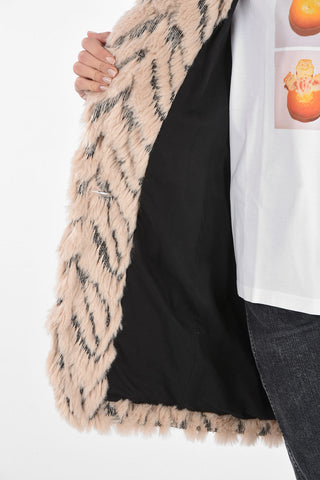 1 Button Jacquard Eco-fur Coat