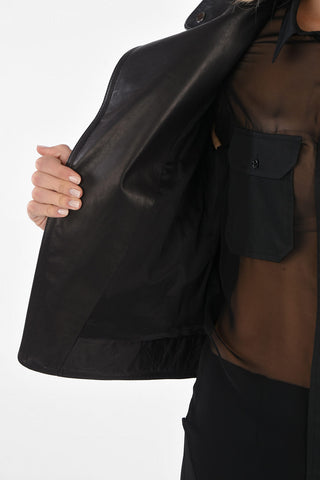 Giacca Biker Bicolore in Pelle con Maniche e Inserti in Tessuto