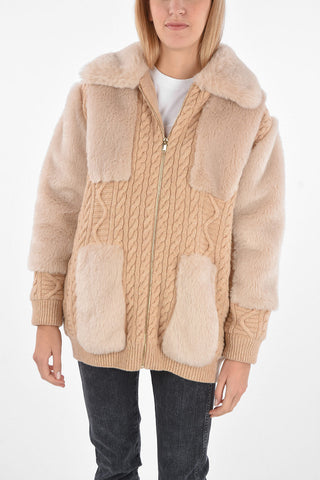 Aran Wool Sweater with Eco-fur Sleeves and Inserts
