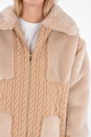 Aran Wool Sweater with Eco-fur Sleeves and Inserts