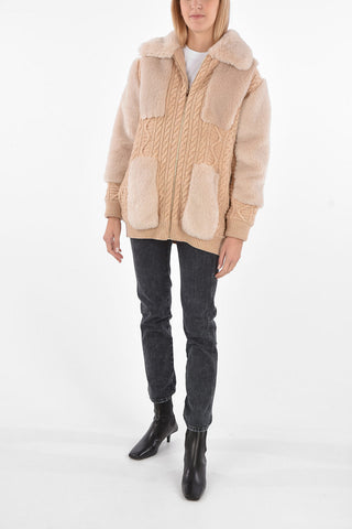 Aran Wool Sweater with Eco-fur Sleeves and Inserts