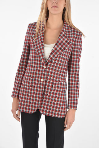 3 Buttons Plaid-Check Blazer with Flap Pockets