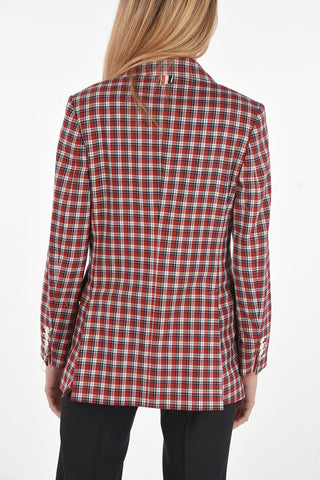 3 Buttons Plaid-Check Blazer with Flap Pockets