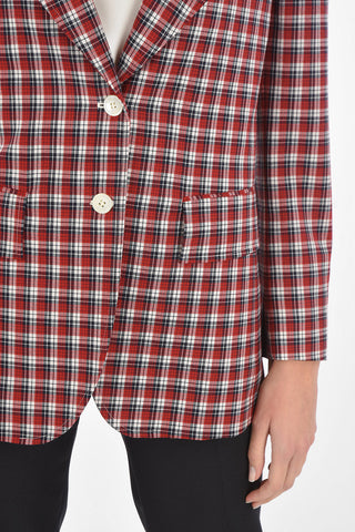 3 Buttons Plaid-Check Blazer with Flap Pockets