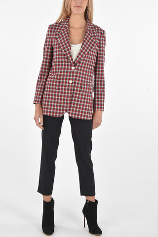 3 Buttons Plaid-Check Blazer with Flap Pockets