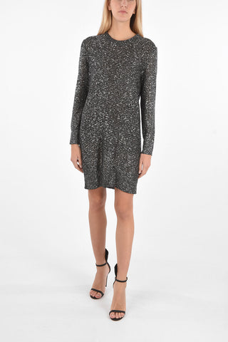 Crew Neck Long-sleeved Dress with All-Over Lurex and Paillettes