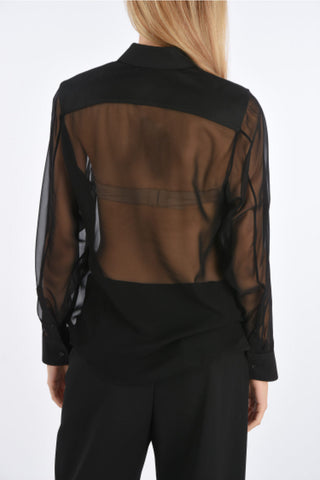 Camicia in Chiffon con Tasche Polsini e Colletto in Tessuto