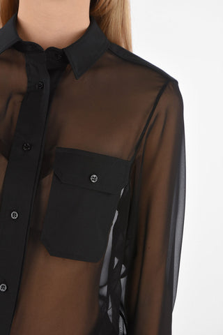 Camicia in Chiffon con Tasche Polsini e Colletto in Tessuto