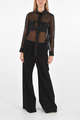 Camicia in Chiffon con Tasche Polsini e Colletto in Tessuto