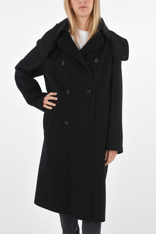 Double-breasted Wool Coat with Removable Hood