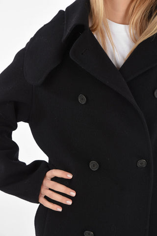 Double-breasted Wool Coat with Removable Hood