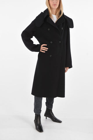 Double-breasted Wool Coat with Removable Hood