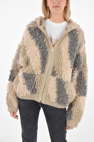 Jacquard Wool and Alpaca Sweater with Zip and Hood